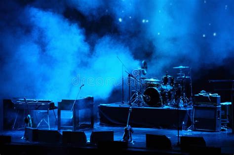 Performance stage awaiting for rock band. Stage in blue light before the show , #Sponsored, # ...