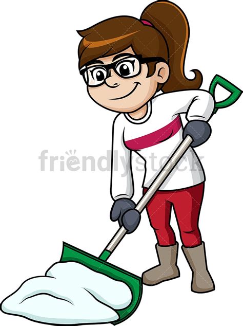 Woman Shoveling Snow Cartoon Clipart Vector - FriendlyStock