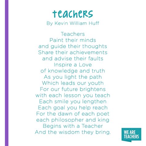 a poem written in green and blue with the words teachers