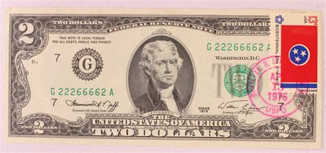 Series 1976 US Two Dollar Note $2 First Day Issue with Stamp | Property ...