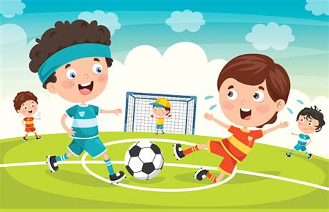 Little Children Playing Football Outdoor Stock Illustration - Download Image Now - Soccer, Child ...