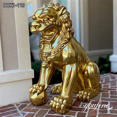 Bronze Gold Lion Statue Foo Dogs Chinese Imperial Mansion Palace ...