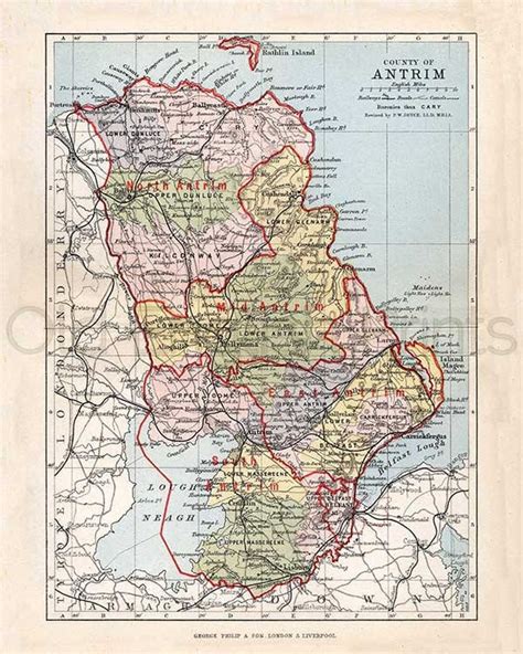 Antrim 1846 Antique Irish Map of County Antrim Printed On | Etsy