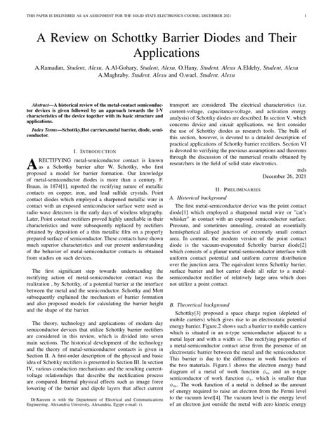 (PDF) A Review on Schottky Barrier Diodes and Their Applications