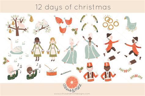 twelve days of christmas clip art | Custom-Designed Illustrations ~ Creative Market