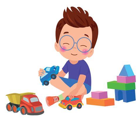 A boy playing with toy cars and a house made of blocks. 23405509 Vector Art at Vecteezy