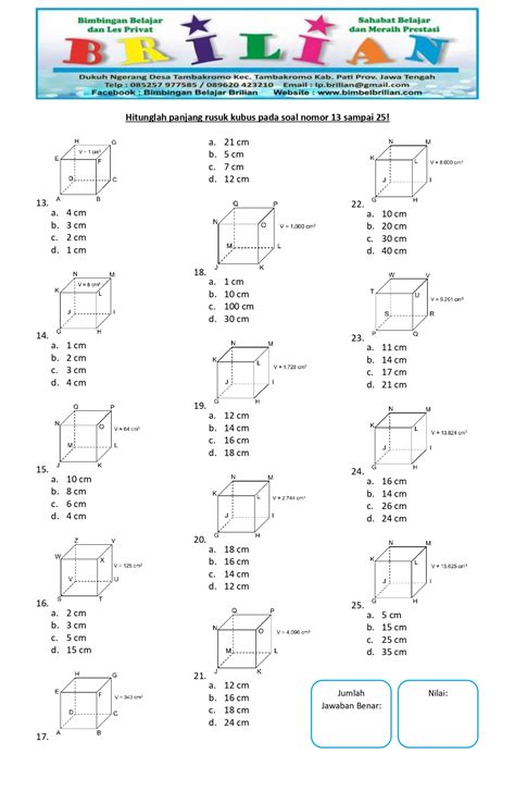 Soal Volume Kubus dan Kunci Jawaban – Bimbel Brilian