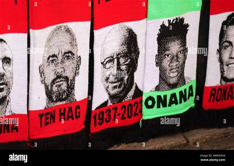 Manchester United scarves for sale outside Old Trafford before the Premier League match between ...