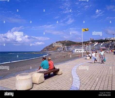 Beach promenade, Aberystwyth, Ceredigion, Wales, United Kingdom Stock ...