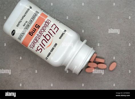 Bottle of Eliquis 5mg tablets - a prescription blood thinner medication ...