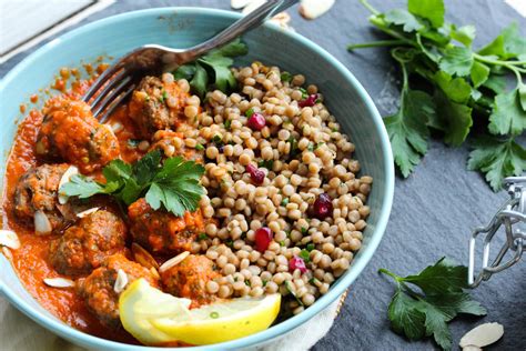 Moroccan Meatballs with Roasted Red Pepper Sauce and Herbed Couscous ...