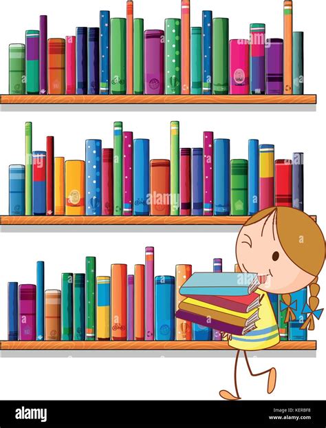 Illustration of a little girl in the library on a white background Stock Vector Image & Art - Alamy