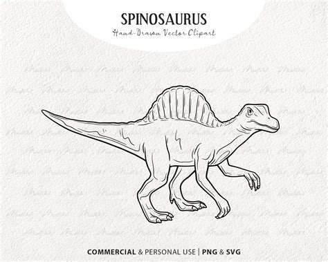 Spinosaurus Dinosaur Vector Clipart. Hand-drawn Dino Line Art. - Etsy ...