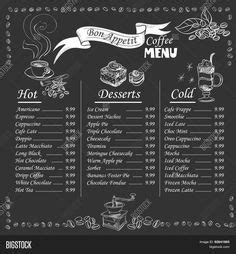 the menu for coffee and desserts
