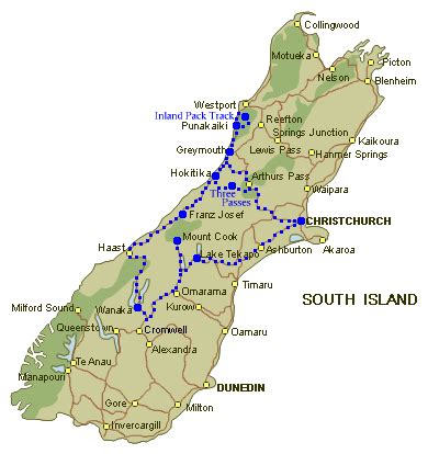 South Island New Zealand Map - TravelsFinders.Com