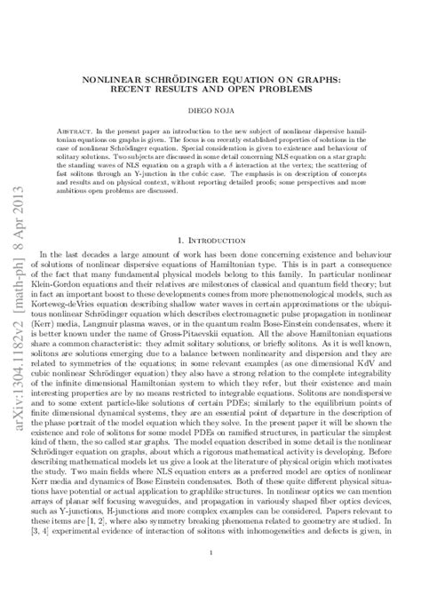 (PDF) Nonlinear Schrodinger equation on graphs: recent results and open problems | Diego Noja ...