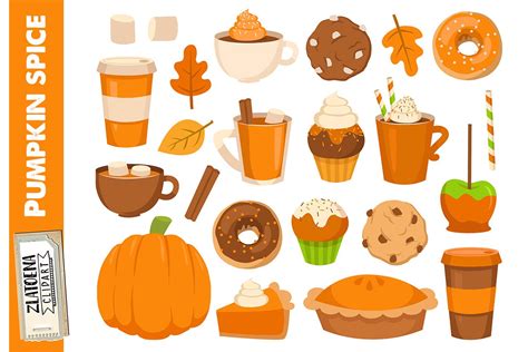 Pumpkin Treats Clip art Set Fall treats clipart Spice latte (375599) | Illustrations | Design ...