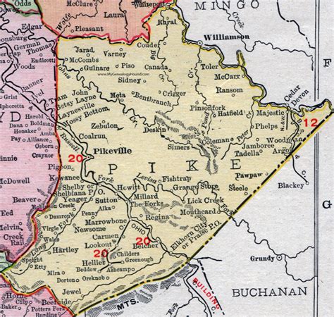 Pike County, Kentucky 1911 Rand McNally, Pikeville, Elkhorn City ...