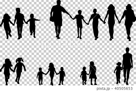 Family Of 5 Holding Hands Silhouette