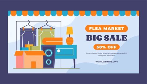 Free Vector | Flat flea market shopping horizontal banner template