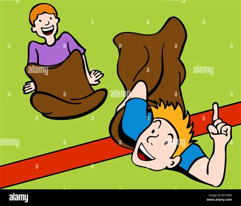 A cartoon image of a sack race finish Stock Photo - Alamy