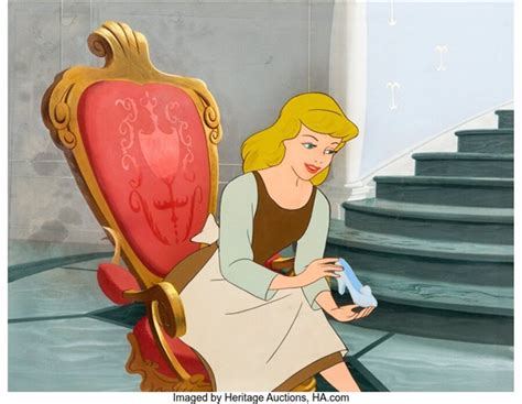 Cinderella Glass Slipper Scene Production Cel with Key Master Background Walt Disney, 1950 by ...