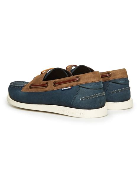 Men’s - Leather Deck Shoes in Brown/navy Milled Nubuck | Superdry