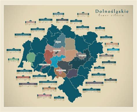 Modern Map - Dolnoslaskie Lower Silesia with Counties and Cities Stock ...