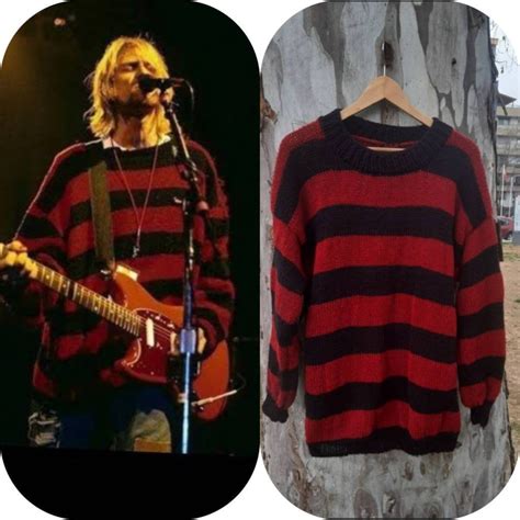 Kurt Cobain Sweater, Grunge Red and Black Striped Jumper, Nirvana ...