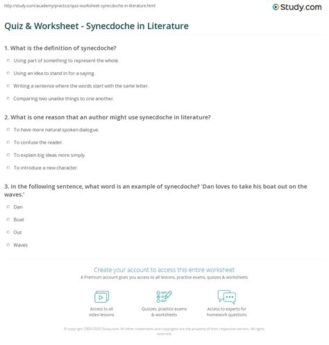 Quiz & Worksheet - Synecdoche in Literature | Study.com