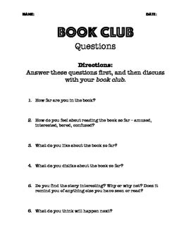 Book Club Questions by Activity Based Learning | TpT