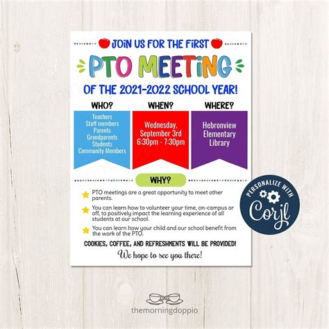 Printable/editable PTO PTA Meeting Flyer Pto/pta Parent - Etsy