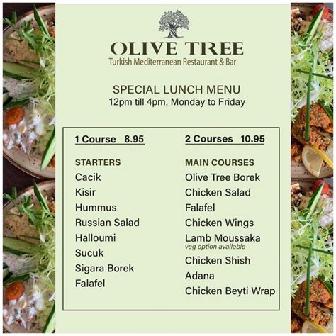 Menu at Olive Tree restaurant, Towcester