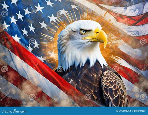 American Flag with Bald Eagle Stock Illustration - Illustration of ...