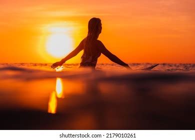 Silhouette Surfer Woman On Surfboard Ocean Stock Photo 2179010261 | Shutterstock