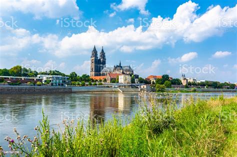 Magdeburg Cathedrale With River Elbe Stock Photo - Download Image Now ...