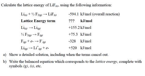 Solved: Calculate The Lattice Energy Of LiF(s), Using The ... | Chegg.com