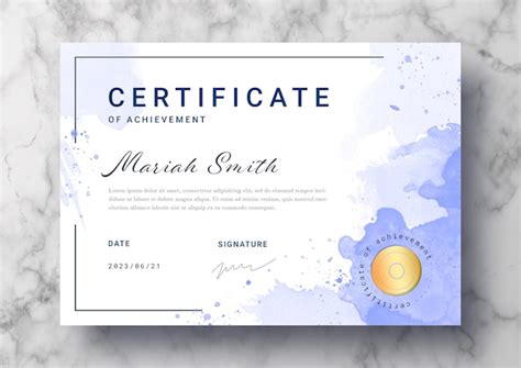 Free PSD | Beautiful Certificate Template with watercolor splashes