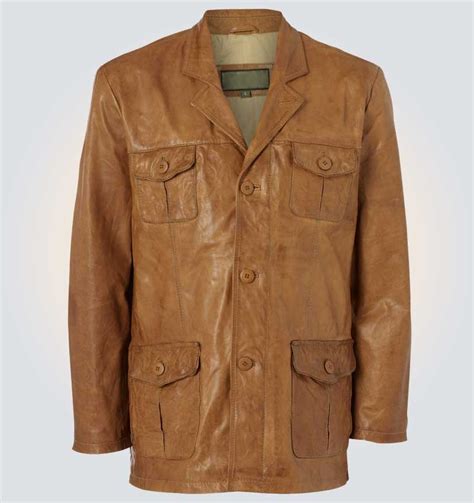 Men's Stylish Safari Antique Brown Genuine Leather Jacket/Coat