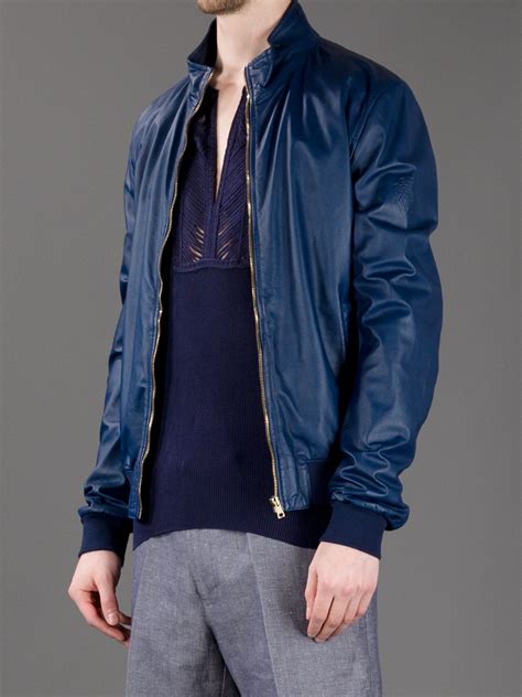 Gucci Leather Bomber Jacket in Blue for Men | Lyst