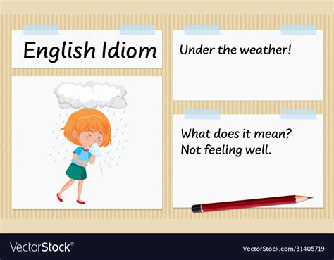 English idiom under weather template Royalty Free Vector