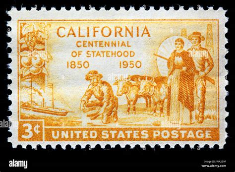 California, centennial of statehood, 1850, postage stamp, USA, 1950 ...