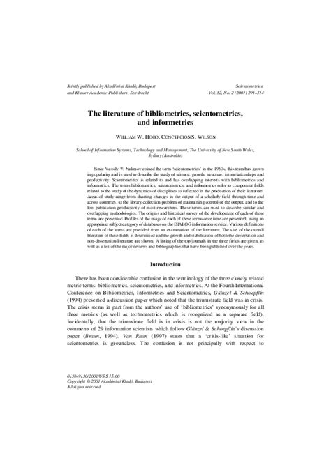 (PDF) The literature of bibliometrics, scientometrics, and informetrics | Concepcion Wilson ...