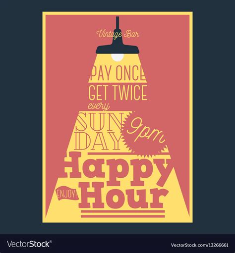 Happy hour typographic poster design with a beam Vector Image