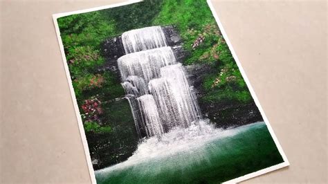 Easy Waterfall Landscape Painting tutorial for beginners || Step by step Waterfall landscape ...