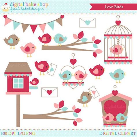 valentine clipart clip art birds love hearts - Love Birds Digital Clipart | Валентинки ...