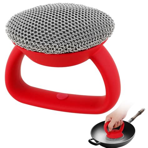 Cast Iron Scrubber 316 Stainless Steel with Handle Steel Wool Scrubber ...