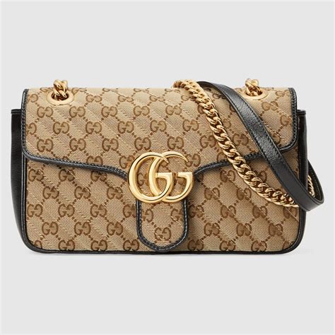 Beige / Ebony GG Canvas Marmont Small Shoulder Bag | GUCCI® US