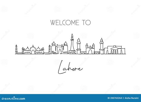 Lahore City Skyline Black And White Silhouette. Cartoon Vector ...