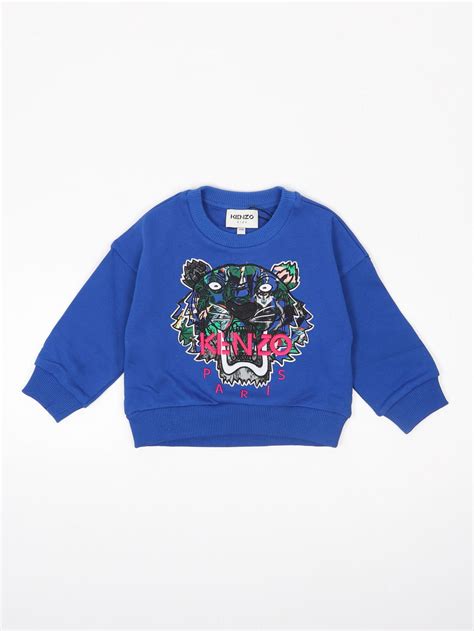 Kenzo boy's crewneck sweatshirt with embroidered Tiger logo Blue | Buy online at the best price ...